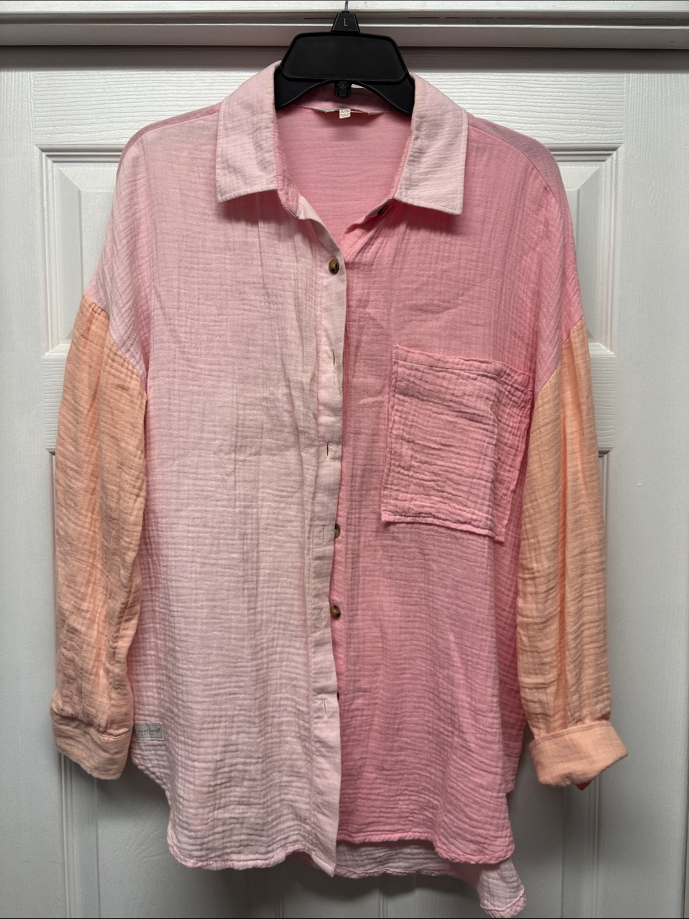 Simply Southern Long Sleeve Lightweight Pink and Peach Gauze Button-Up Shirt S/M